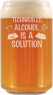 Alcohol is a Solution – Beer Can Pint Glass - Funny Science Teacher Gifts for Women & Men - 16 oz Drinking Glasses