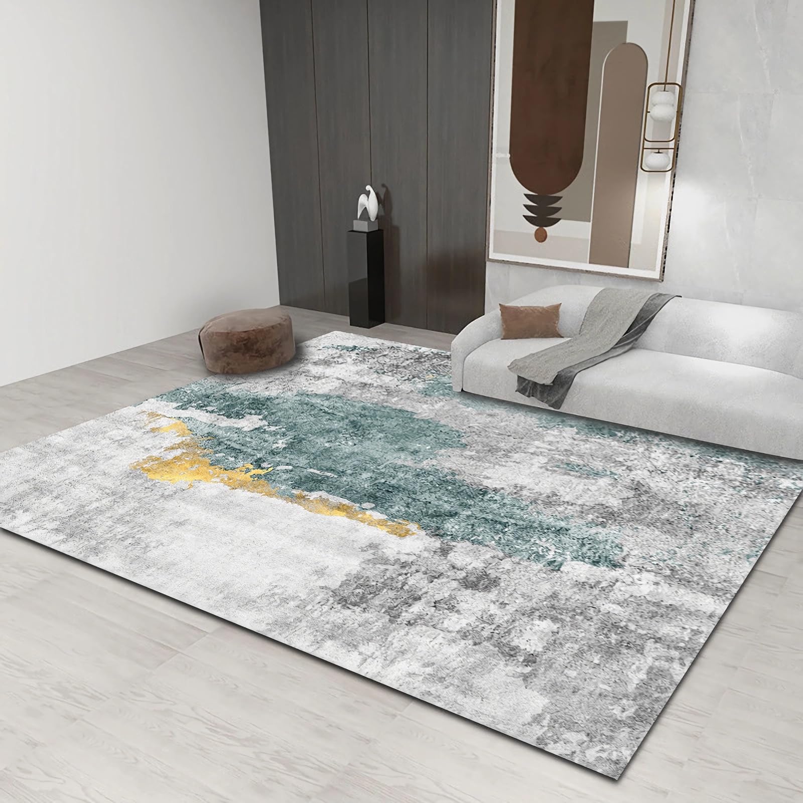 Wohnzimmer deko Waschbarer schmutzabweisender Teppich Grau Blau Tinte Design,antirutsch für Teppich Balkon Teppich,180x280cm