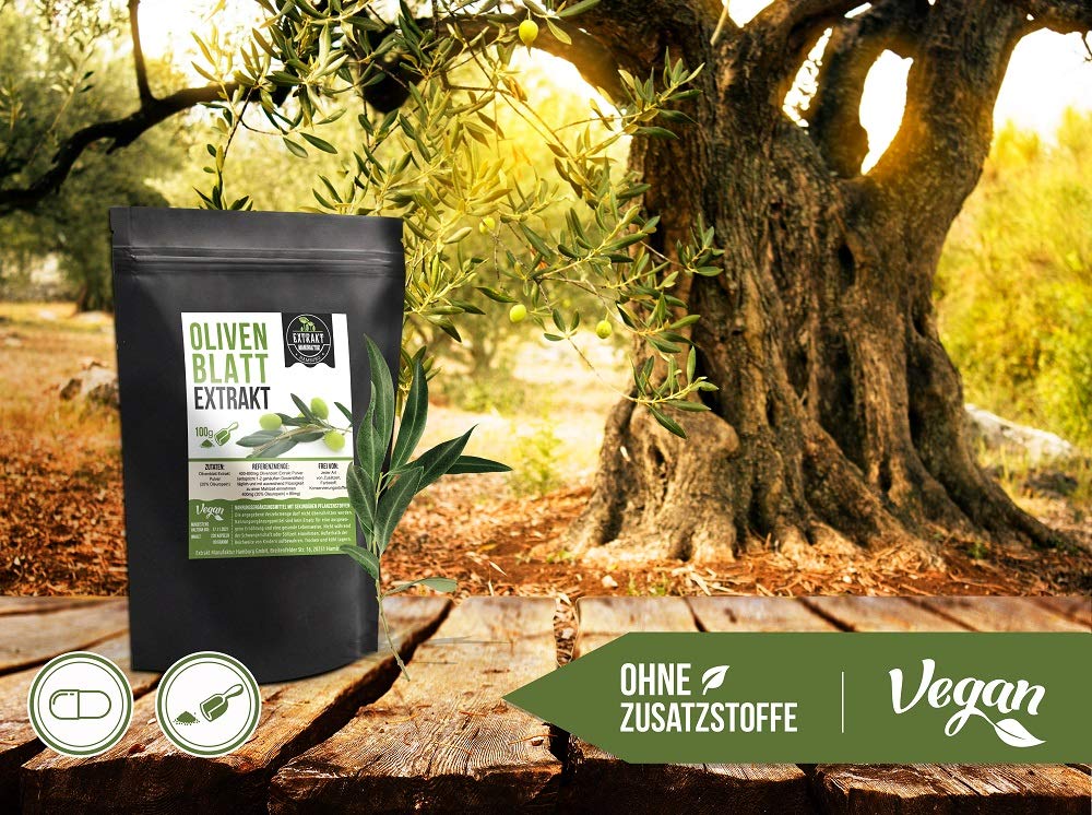 Olivenblatt EXTRAKT | 100g PULVER | olive leaf extract powder | naturrein - ohne Zusatzstoffe und laborgeprüft | hochdosiert, vegan & in Deutschland abgefüllt (Pulver 100g)
