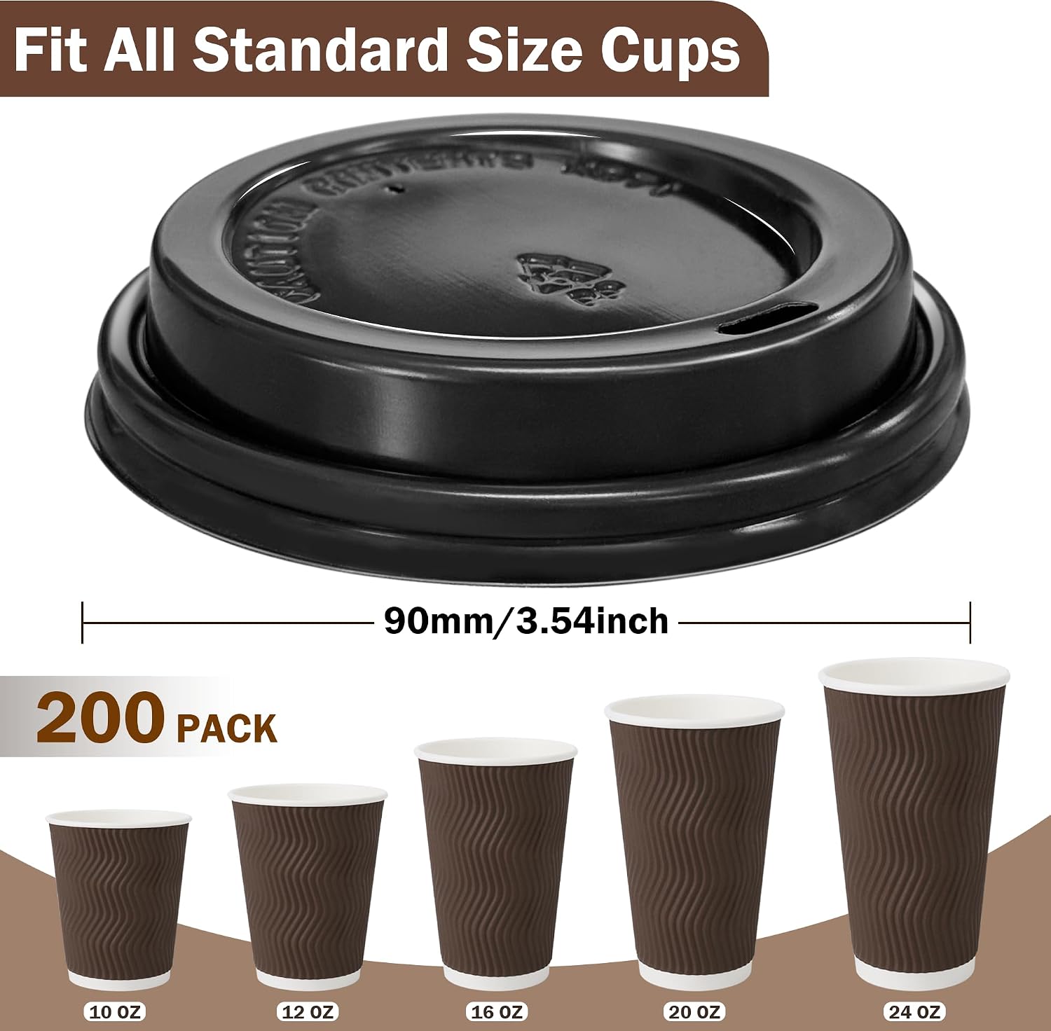 Clawsoff 200 Pack Black Coffee Cups Lids 3.54'', Disposable Plastic Lids for 10, 12, 16, 20, 24 oz Paper Cups, Hot or Cold Drinking Cup Lid for Espresso, Hot Beverage