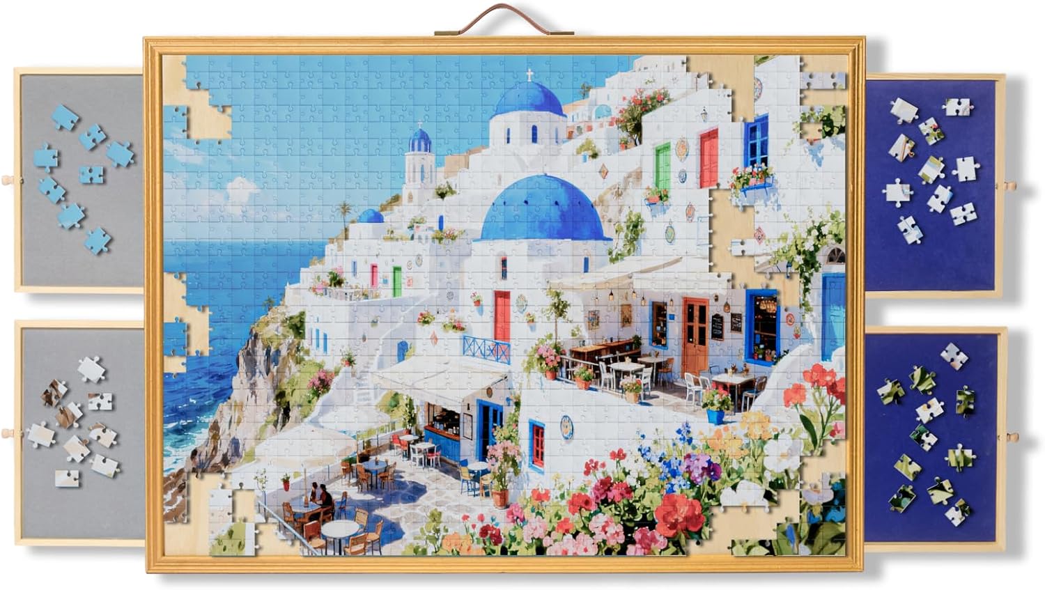 Wooden Dual-Use Puzzle Board，Organizer for Jigsaw & Wall Display with Hook, Compact Portable Tabletop Board for Adults & Small Spaces 35.1"x26.1"