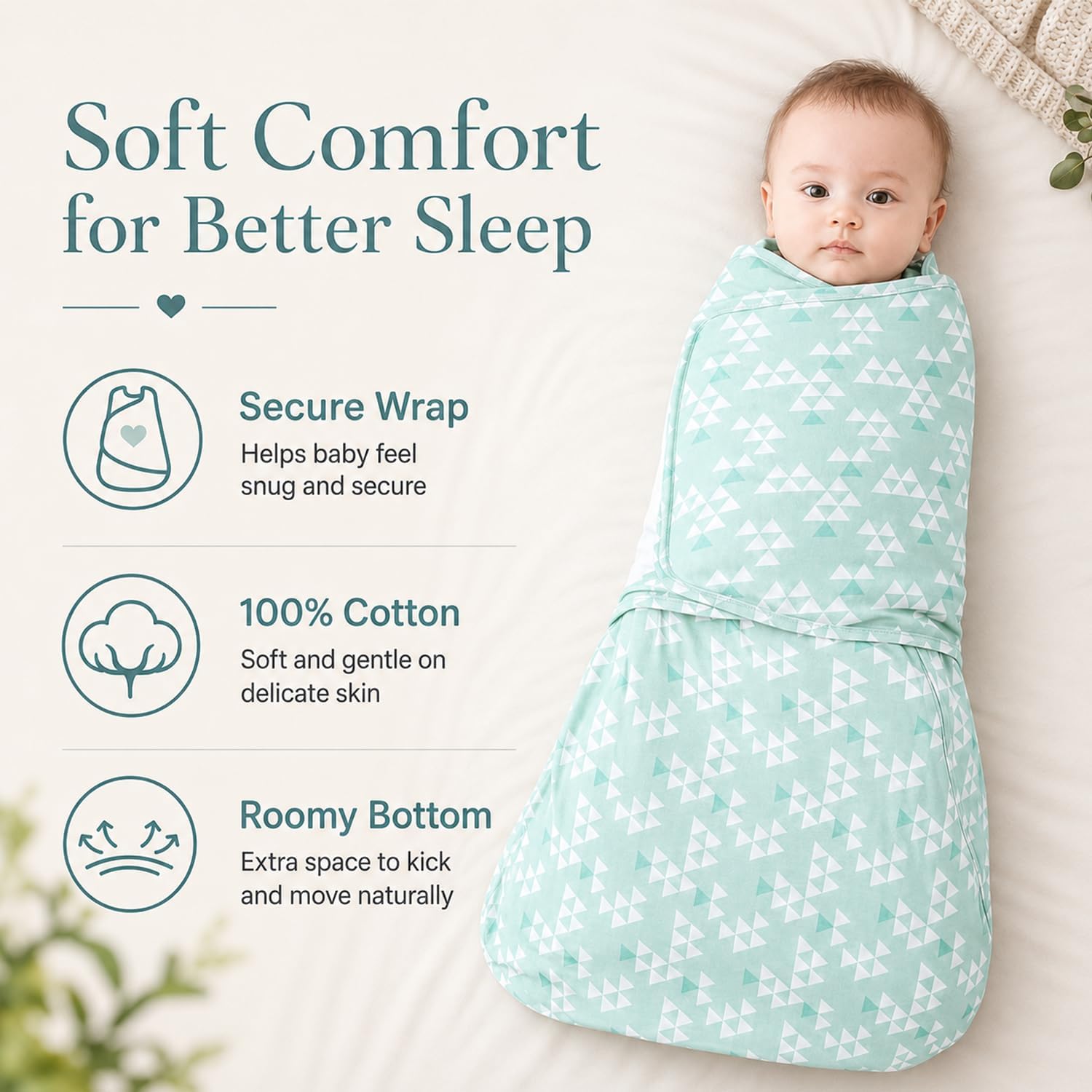 Baby Sleep Sack Swaddle 3-Way Adjustable Wearable Blanket 100% Cotton.