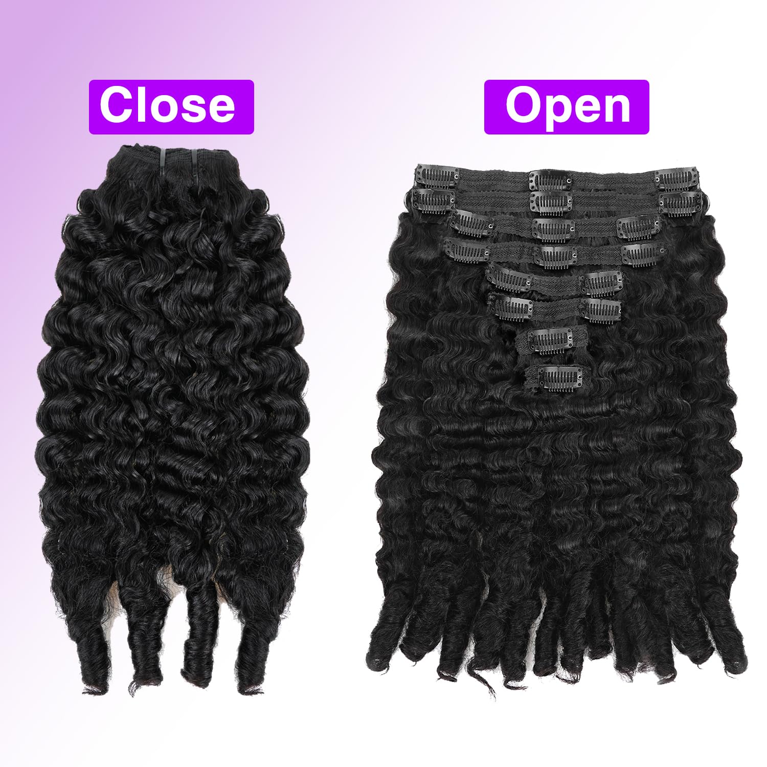 16inch Burmese Curly Clip in Hair Extensions Real Human Hair, 8Pcs Remy Human Hair Clip in Extensions for Women, Natural Soft Human Hair, 120g（16inch #1B Natural Black）