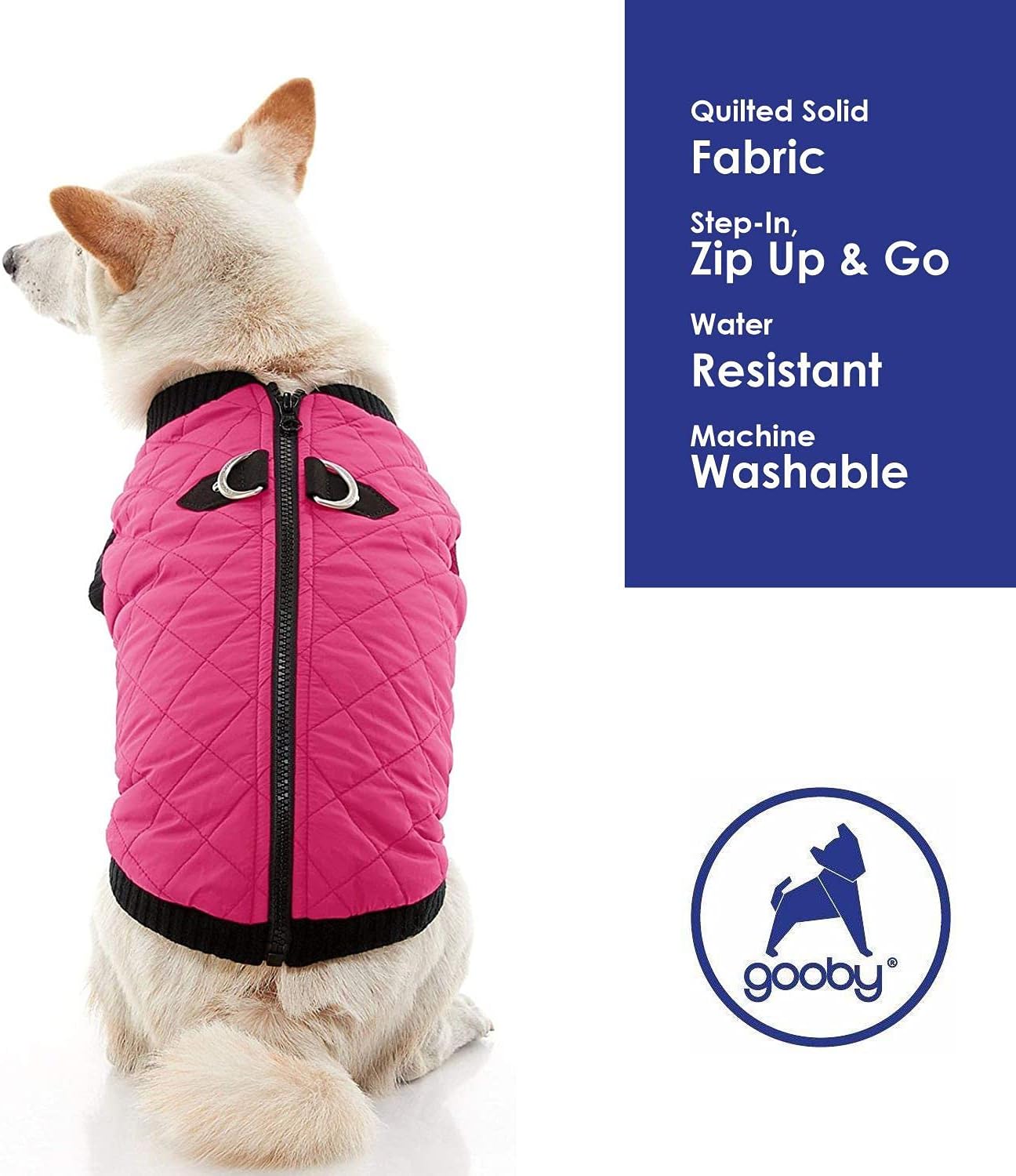 Gooby Fashion Vest, Pink, Medium Winter Dog Bomber Vest with D Ring Leash, Water Resistant Sweater - Image 5