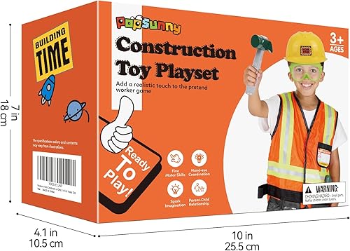 Miniatura 7 de Popsunny Trabajador de construcción de juguete para niños pequeños, herramienta para disfraz, sombrero, regalo de juego de simulación para niños de