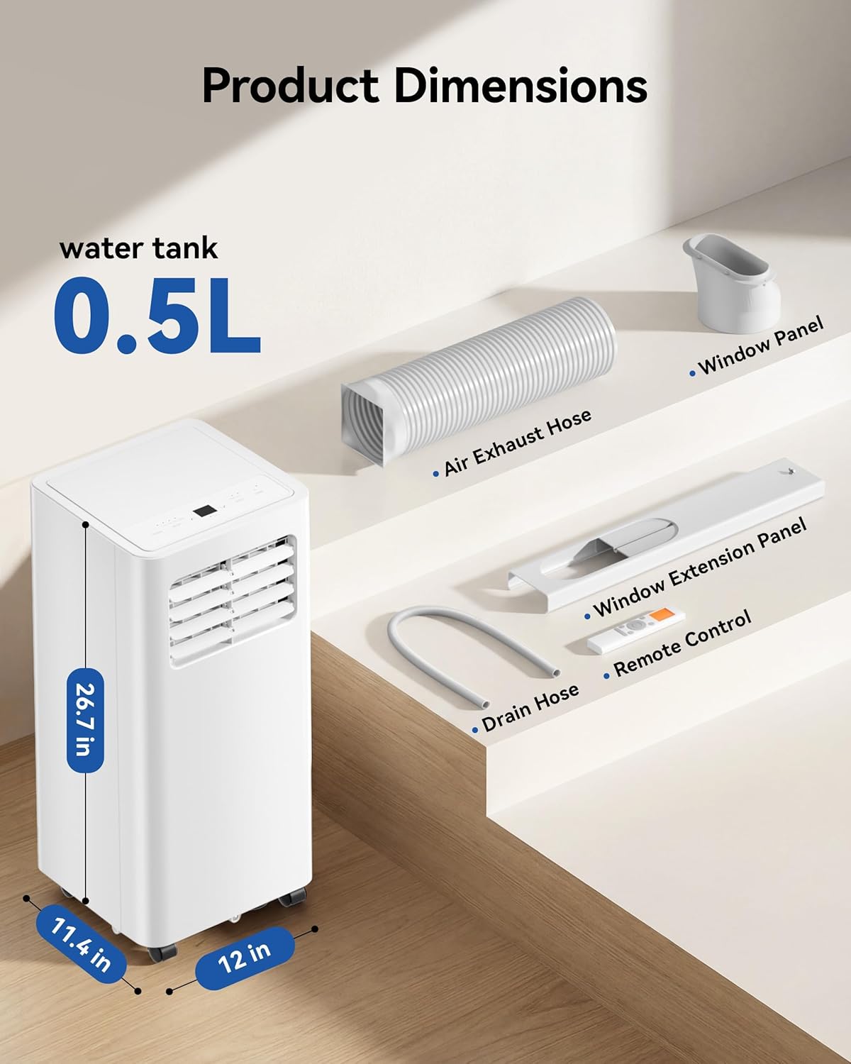 10000 BTU Portable Air Conditioners - Cools 450 Sq.Ft., 3-in-1 Portable AC Units for Rooms with Remote Control,Sleep Mode,24H Timer, AC Unit for Bedroom Dorms Apartment, Window Kit Included