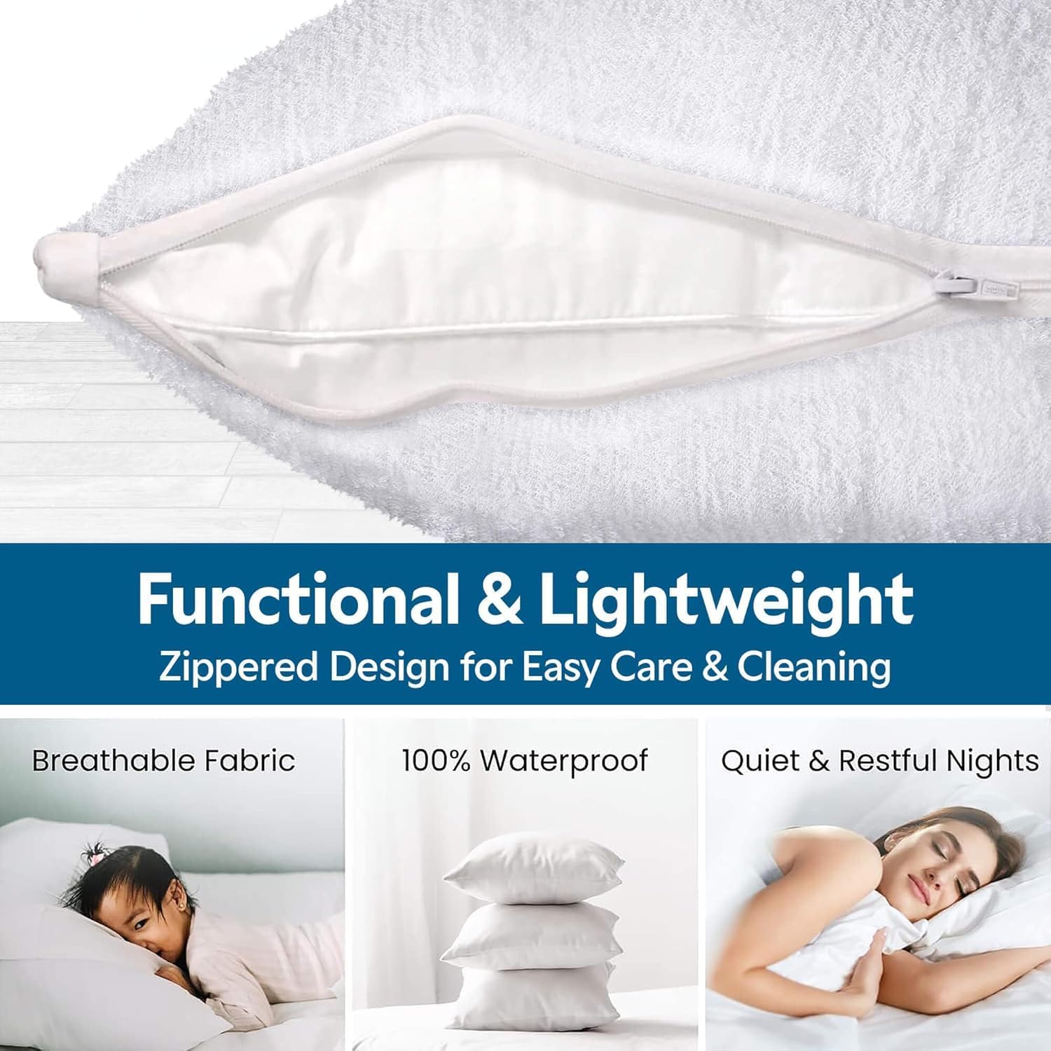 Guardmax Terry Cotton Waterproof 24x24 Size - Zippered Bed Bug Pillow Protector 2 Pack - Hypoallergenic Pillow Case Cover Protects from Bedbug, Dust Mite, and Liquid Spills image 5