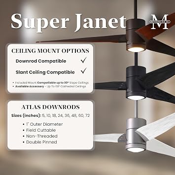 Matthews SJ-BK-BW-42 Super Janet Damp Rated 42 Ceiling Fan with LED Light and Remote & Wall Control, Silent DC Motor, 3 Solid Wood Blades, Matte Black with Barn Wood Tone