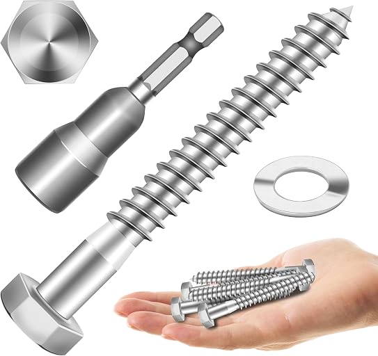 MYWISH (12Sets) 5/16" x 3" Hex Head Lag Bolts, Heavy Duty Lag Screws with Washers, 304 Stainless Steel Bolts 18-8, Lag Screws Wood Screws, Partial Thread Bright Finish, 5/16 Bolt