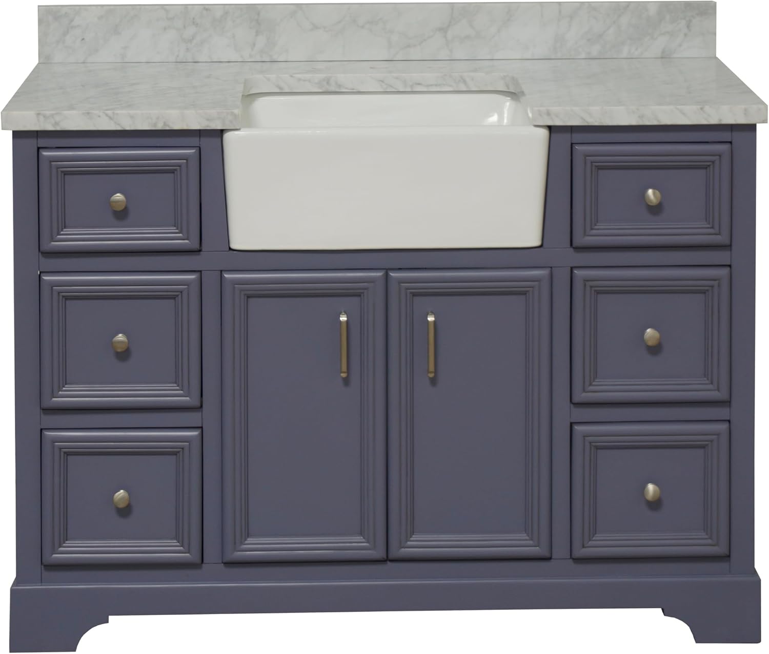 Kitchen Bath Collection Zelda 48-inch Farmhouse Vanity (Carrara/Powder Gray): Includes Powder Gray Cabinet with Authentic Italian Carrara Marble Countertop and White Ceramic Farmhouse Apron Sink