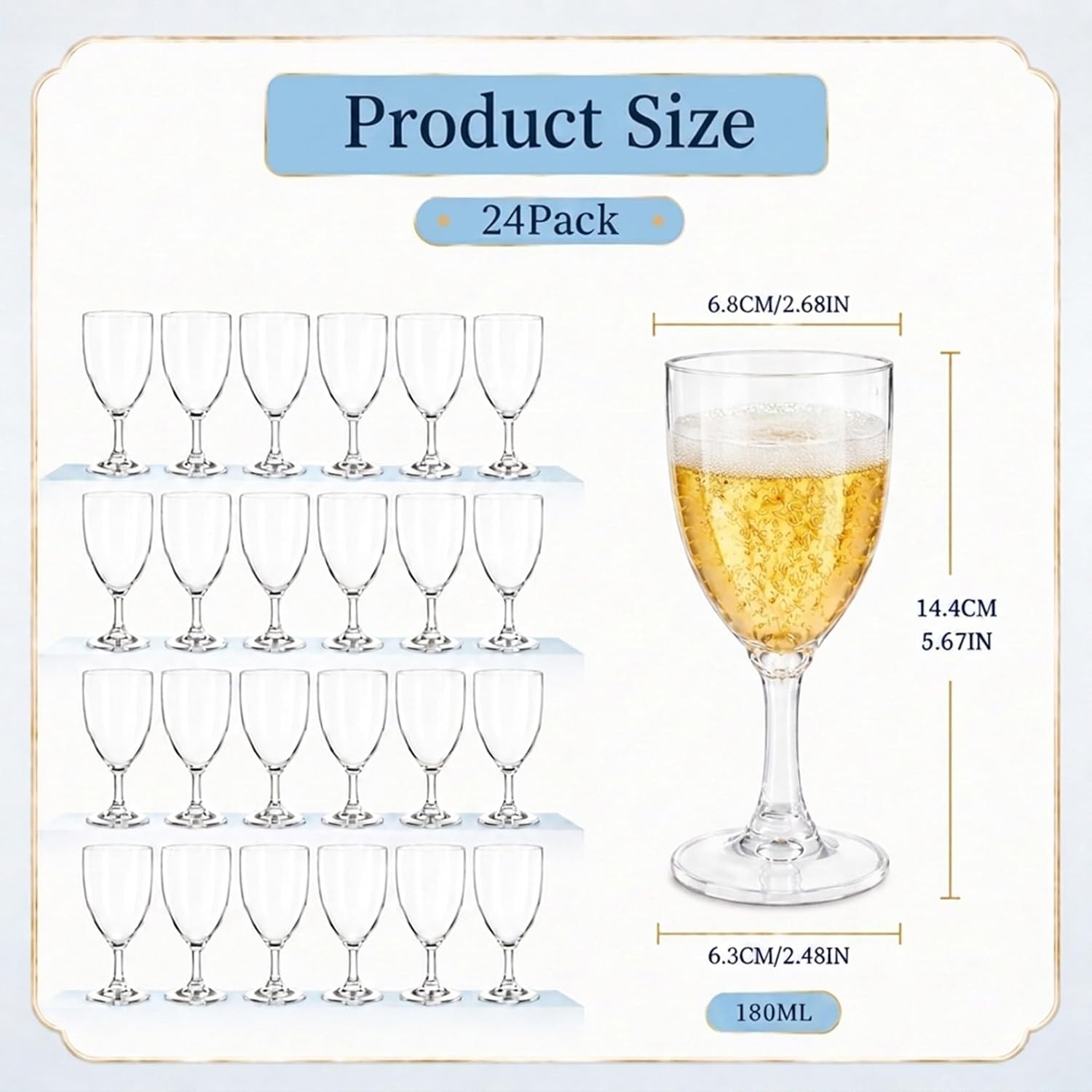 24 Pack Plastic Wine Glasses, Clear Disposable Mini Goblet Cups