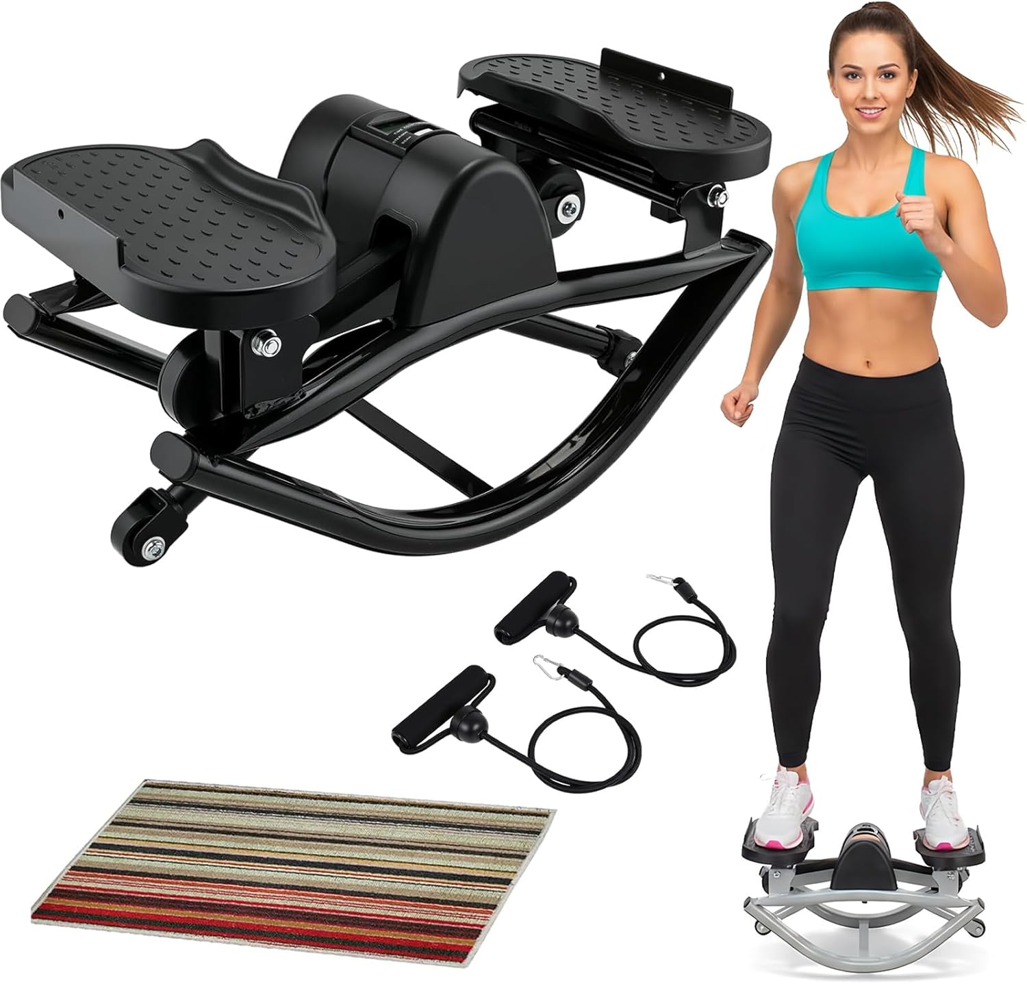 Rock Stepper Cardio Machine for Home Exercise Workouts, Rocking Fitness Stepper for Knees and Joints 330 LBS Portable Compact Leg Glutes Abs Core Exerciser Wih Digital Monitor