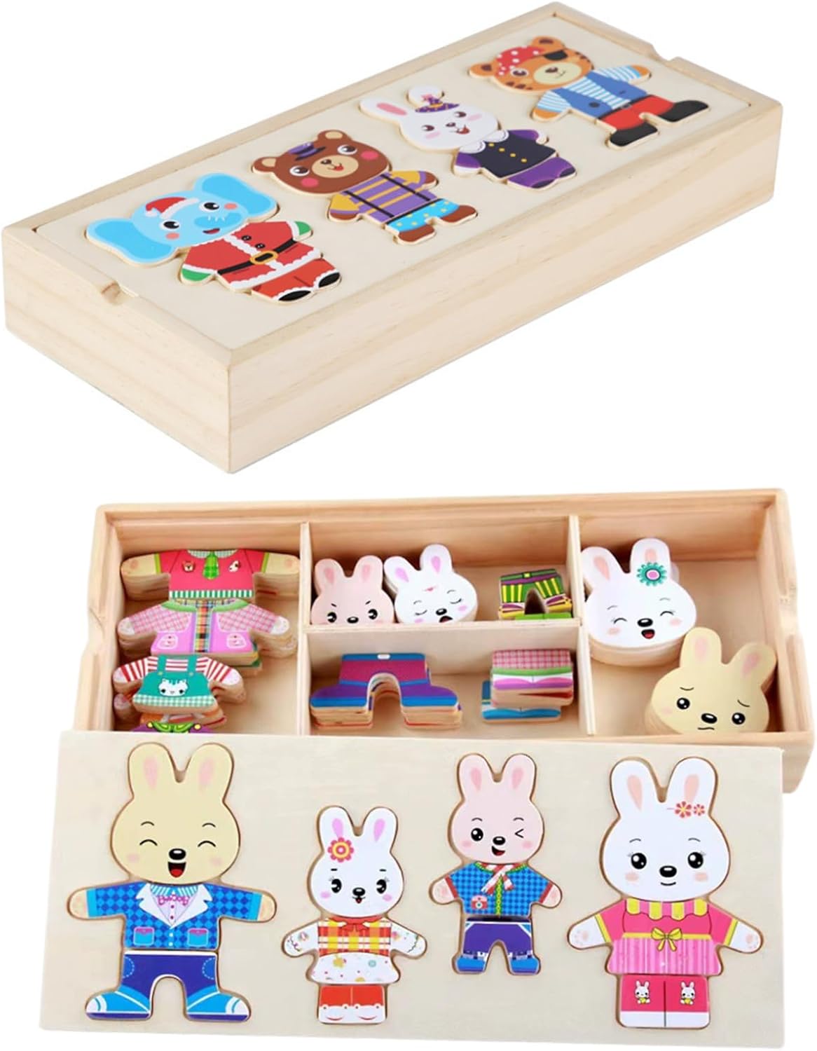 Dress up Games Sorting & Matching Toddler Puzzle Change Clothes Puzzle Games Wooden Toy Box for Girls & Boys Ages 3+