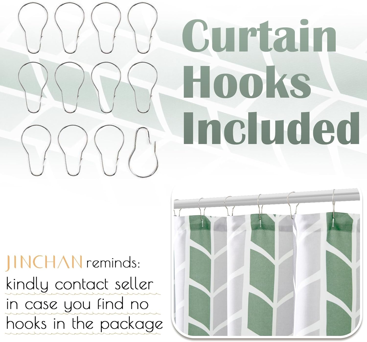 jinchan Green and White Shower Curtain Chevron Arrow Geometric Farmhouse Shower Curtains for Bathroom Waterproof Fabric Shower Curtain Modern Shower Curtain Set with Hooks 70x72 inches