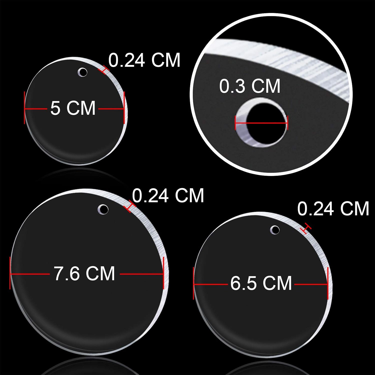 Duufin 40 Pieces Acrylic Keyring Blanks 3 Sizes Clear Acrylic Circles