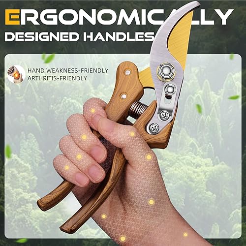 Miniatura 21 de Tijeras de podar profesionales de 8.5 pulgadas, corta 4 veces más fácilmente con hoja de titanio de acero japonés ultra afilada, tijeras de jardín
