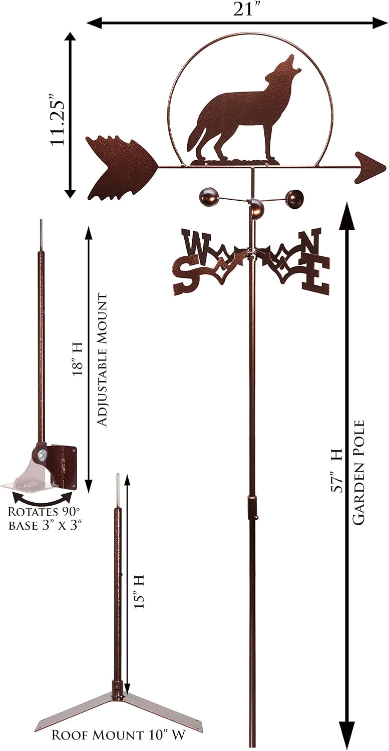 SWEN Products Wolf Howling at The Moon Weathervane (Roof Mount Included)