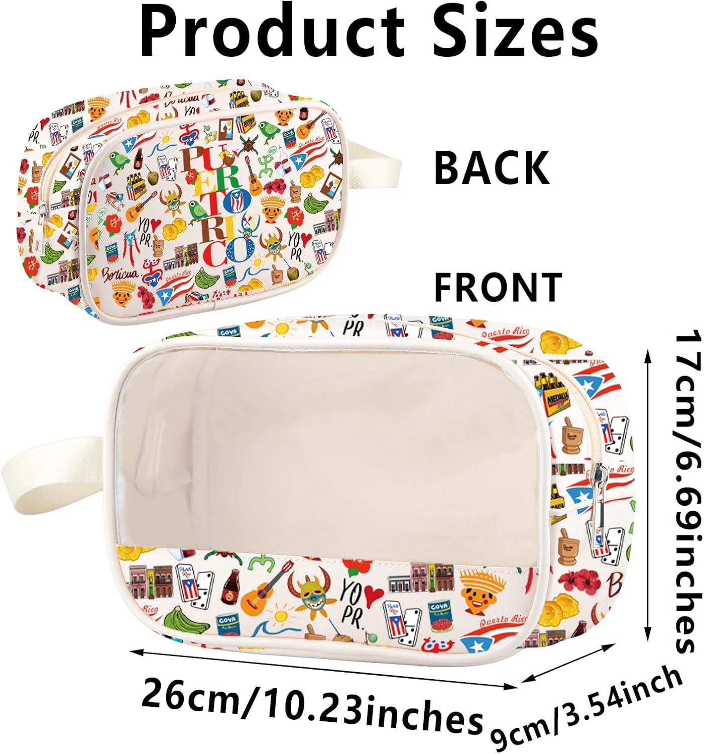 G2TUP Puerto Rico Clear Makeup Bag Puerto Rico Souvenirs Gifts Coqui Taino Gifts Puerto Rican Zipper Bag Boricua Cosmetic Bag (PuertoRico Clear) image 2