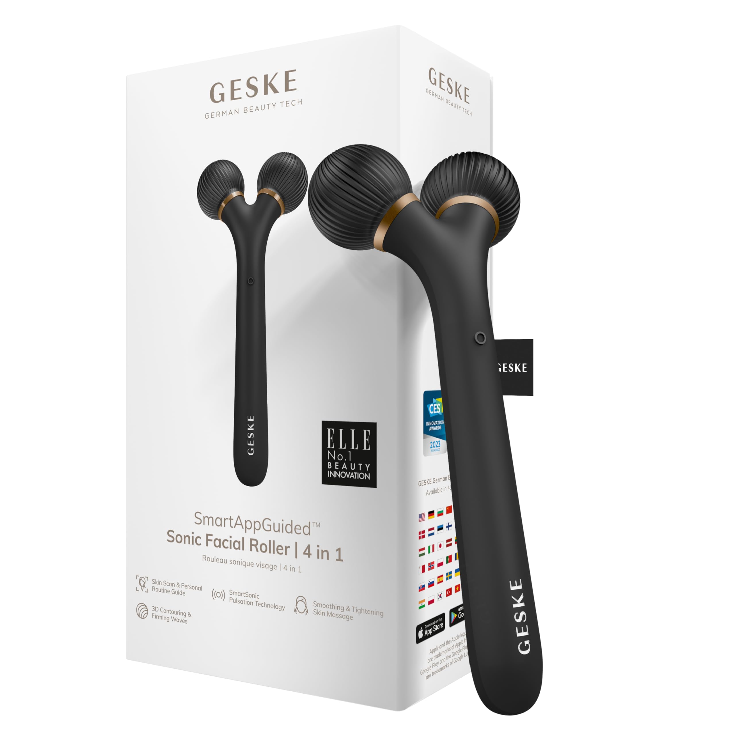 GESKE | Rodillo facial sónico SmartAppGuided™ | 4 en 1 | rodillo derma | dispositivo para la cara | rodillo derma | Rodillo facial profesional | Reafirma y define la piel del rostro