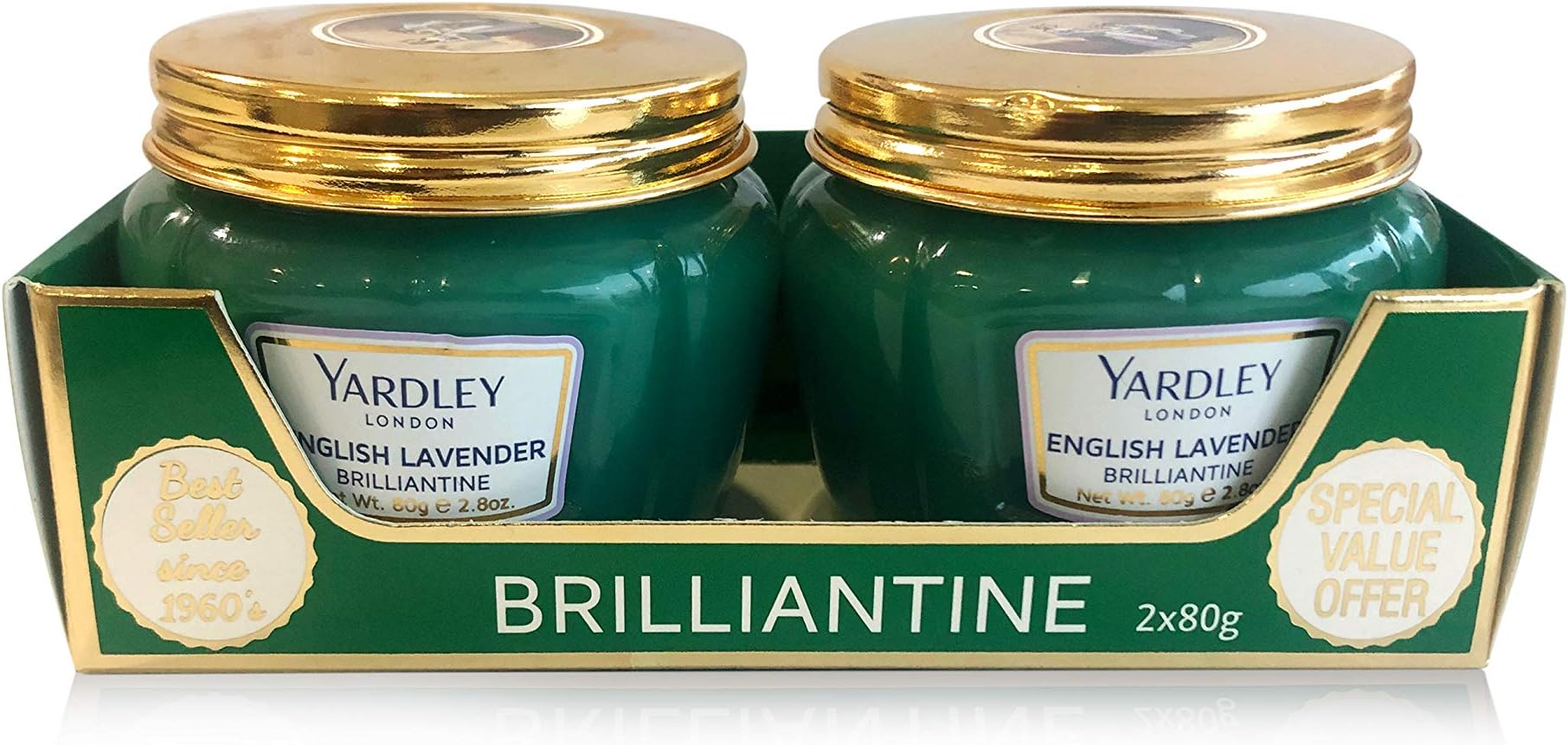 London English Lavender Brilliantine, hair pomade, hold and shape hair, adds shine, subtle refreshing scent - 80 Gm x 2 (English Lavender)