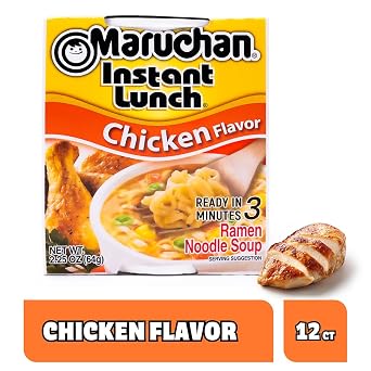 Maruchan Instant Lunch Ramen Noodles, Chicken Flavor Japanese-Style Instant Noodle Soup, Easy Meal Ready in 3 Minutes 2.25 Oz. (12 Pack)