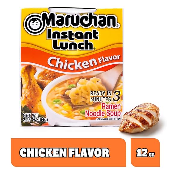 Maruchan Instant Lunch Ramen Noodles, Chicken Flavor Japanese-Style Instant Noodle Soup, Easy Meal Ready in 3 Minutes 2.25 Oz. (12 Pack)
