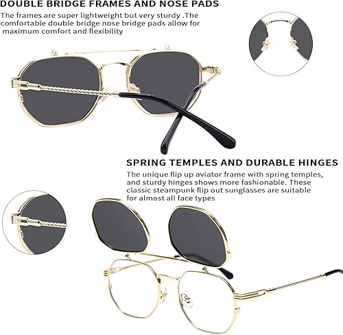 Miniatura 4 de Dollger Lentes de sol abatibles para hombres y mujeres, polarizados, steampunk, con doble lente