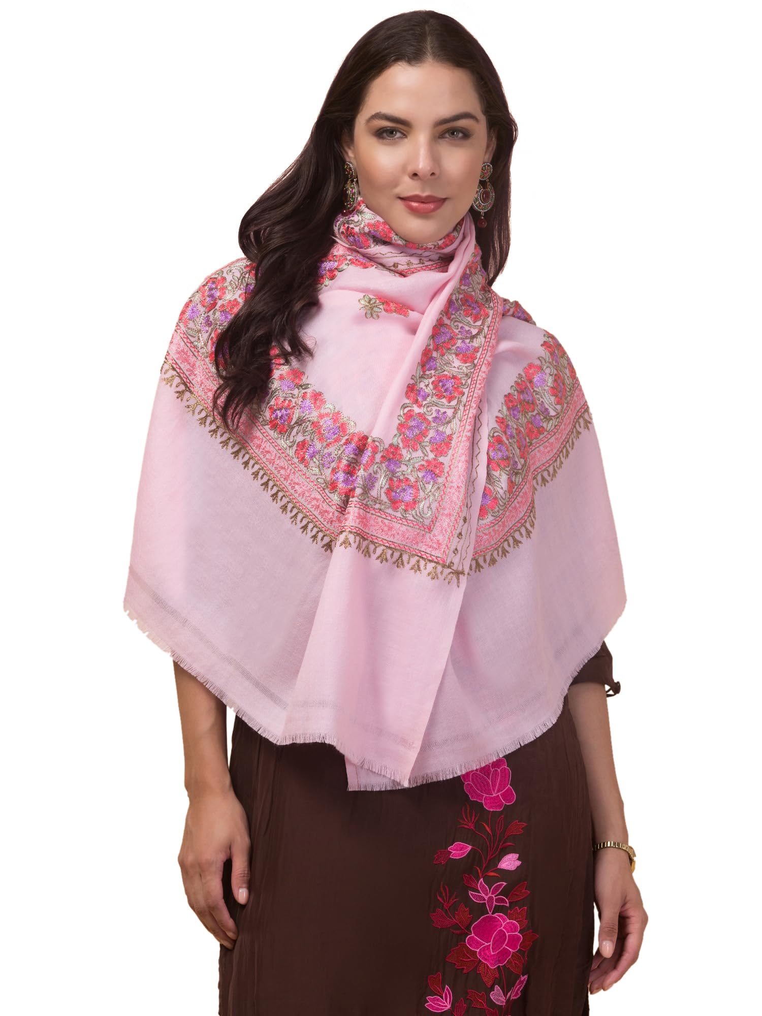 Women’s Gulbahaar Aari Embroidery Stole/Scarf, Fine Wool Shawl for Ladies (Size-28x80)-image-18