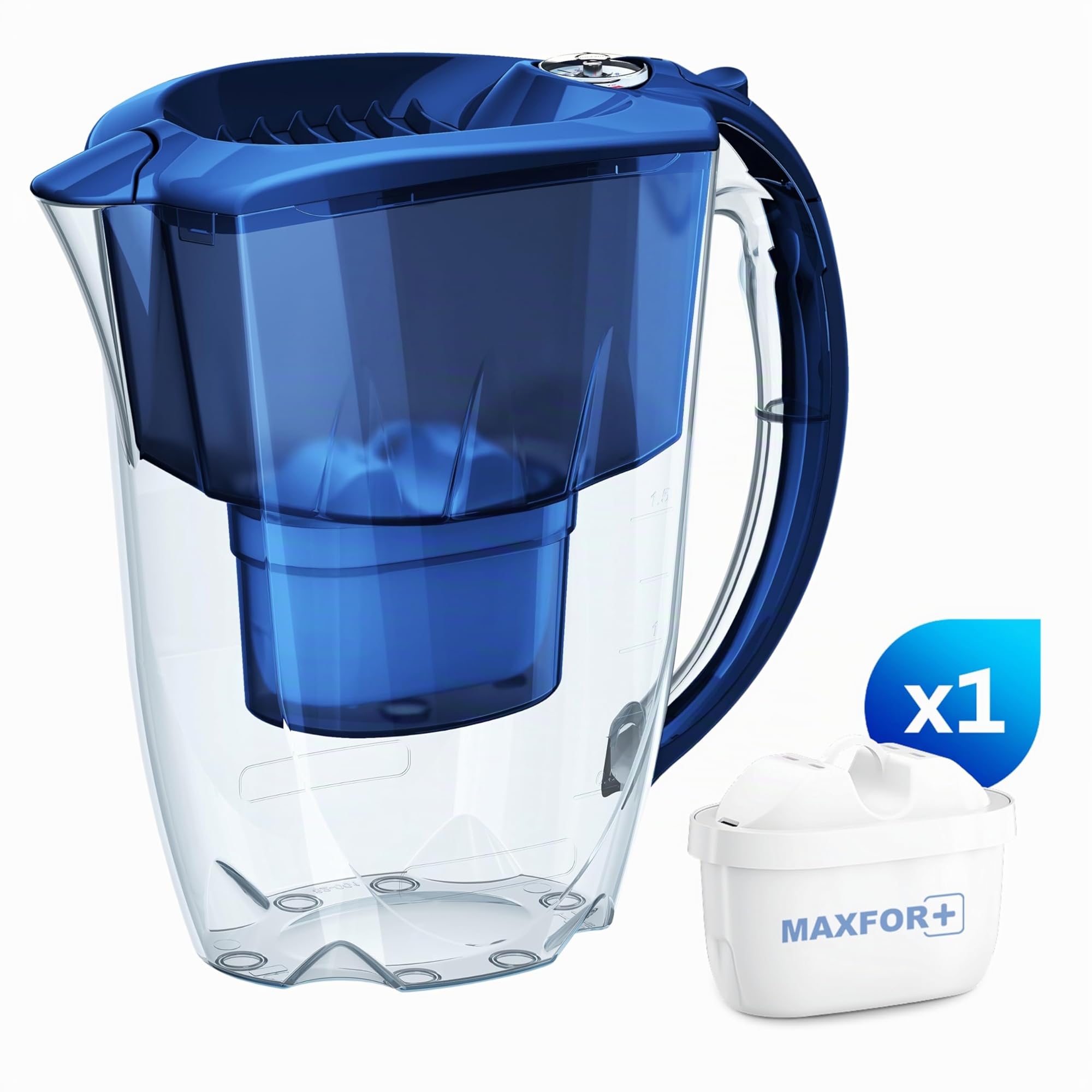 AQUAPHOR Amethyst Caraffa Filtrante per Acqua con 1 Cartucce MAXFOR+ 200L - 2,8L - blu