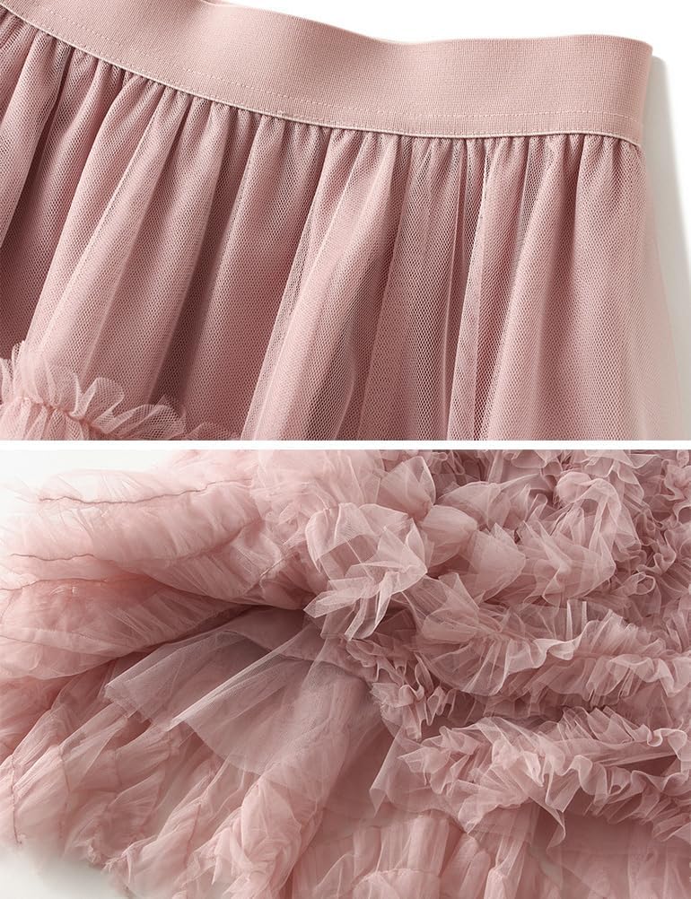 Mesh Pleated Skirts for Women Trendy High Waisted A Line Fluffy Ruffle Midi Skirt - Image 3