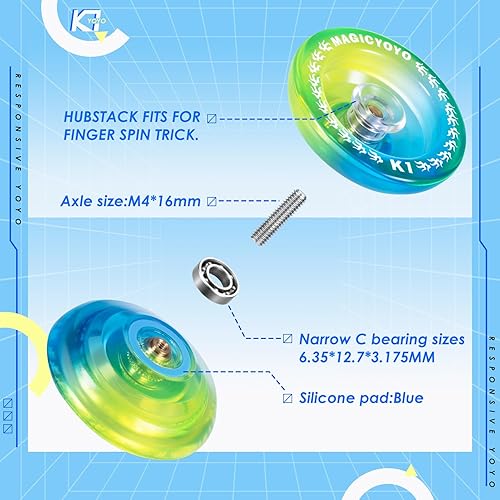 Miniatura 3 de Responsive Yoyo K1 Plus  Yoyo de plástico para niños principiantes, trucos profesionales de yoyo para girar, con adultos, 12 cuerdas YoYo + bolsa