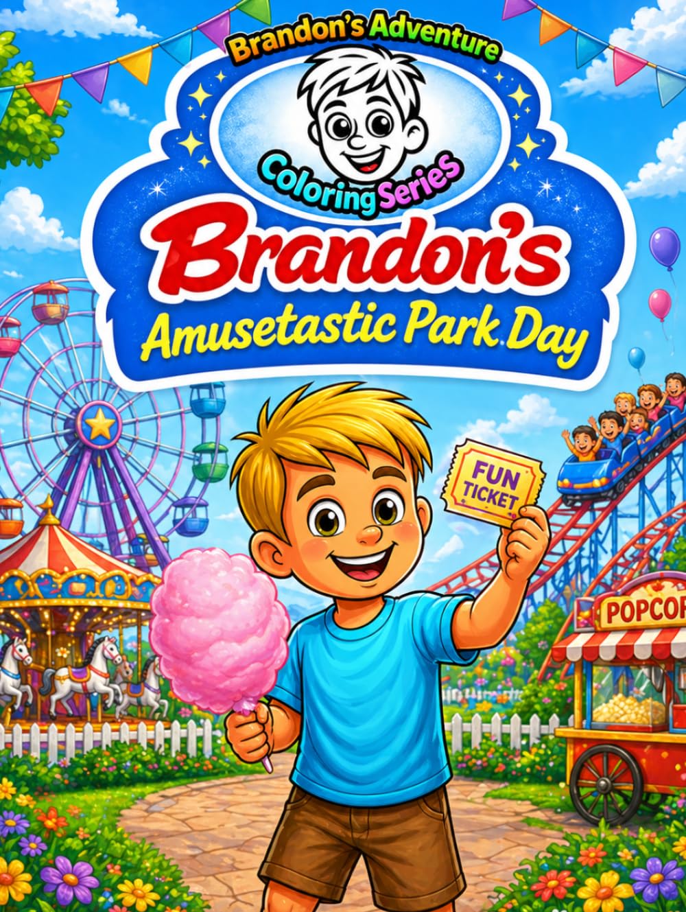 Brandon’s Amusetastic Park Day: A Read & Color Amusement Park Storybook for Kids Ages 4–8: Amusement Park Coloring Book with Simple Sentences and ... Readers (Brandon's Adventure Coloring Series)