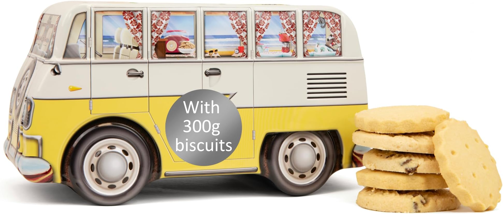 Retro Camper Van Biscuits Gift Set - Scottish Shortbread, Luxury Biscuit Selection Box Hamper - Novelty Gifts - British Selection for Family Sharing, Thank you Teacher Biscuits for Men & Women, Yellow