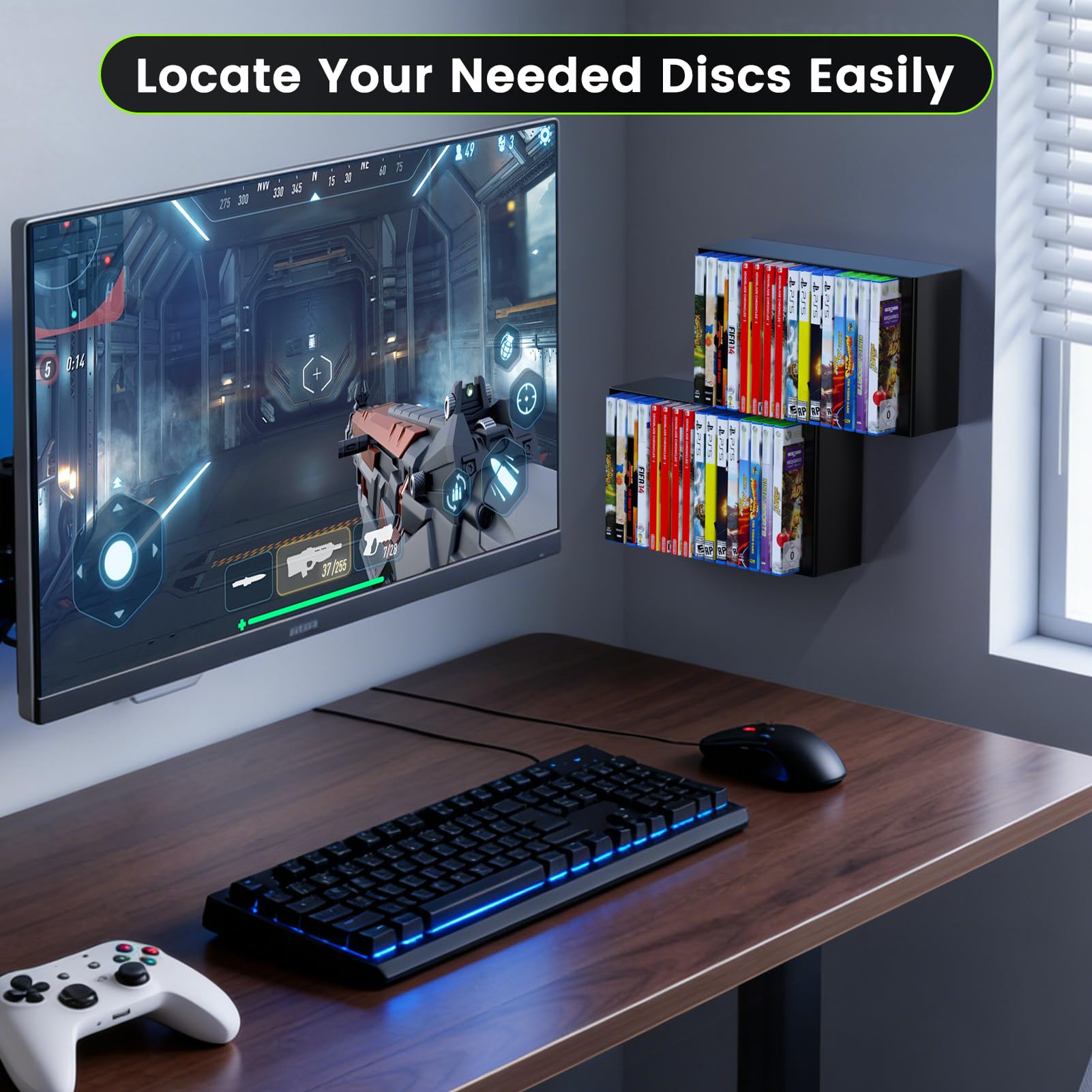 Number-one Game Disc Storage Rack, Universal Game Holder Rack for PS5/PS4/PS3/SW1/SW2/Xbox One/Xbox Series S/X CD with 2 Shelves 32 Storage Slots 8 Nails PS5 Disc Holder for Wall Mount/Desk/Floor - PlayStation 5 - Very Good - Used Accessory - Image 6