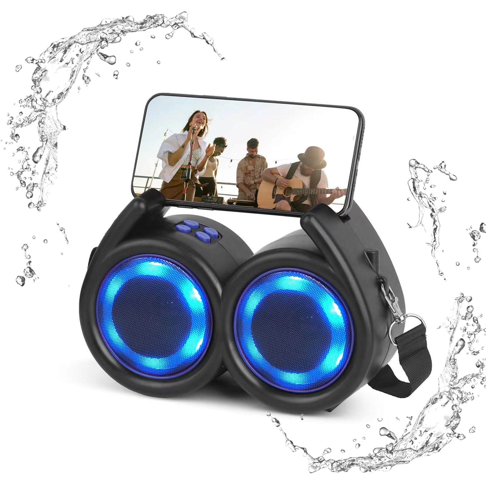 Portable Wireless Bluetooth Speakers,Bluetooth 5.0,Solar Panel Charging,IPX5 Waterproof,3D Stereo,6 Hours Playback time,with HD Sound for Pool, Beach, Travel, Black