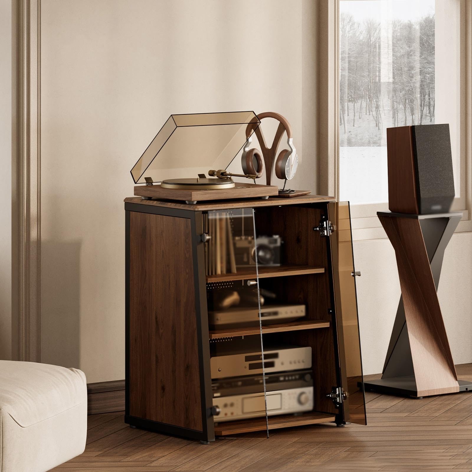Mobile AV noce moderno, supporto HiFi con ante in vetro temperato
