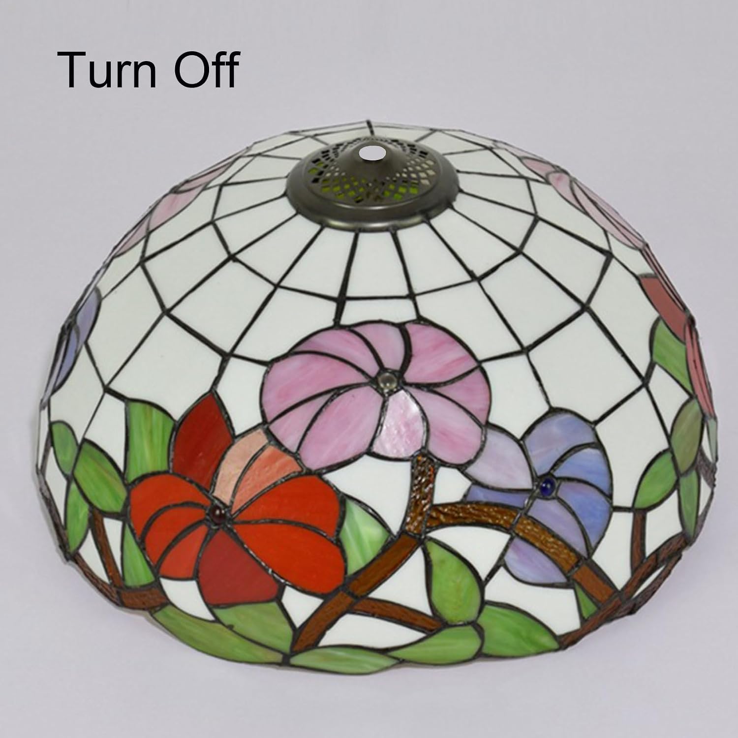 16 Inch Stained Glass Lamp Shade Replacement Only Tiffany Style Red Pink Blue Flower Green Leaf Lampshade with Cap for Table Lamp Floor Lights Pendant Light Ceiling Fixture