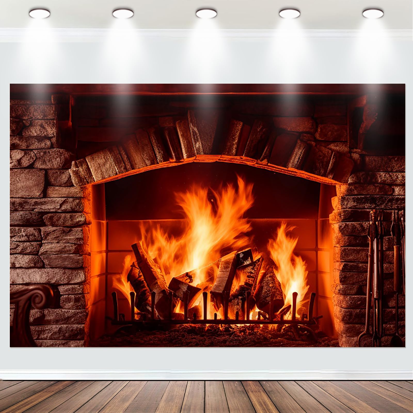 Aoihrraan 1,5x1m Burning Firewoods Photography Backdrop Vintage Brick - View #4