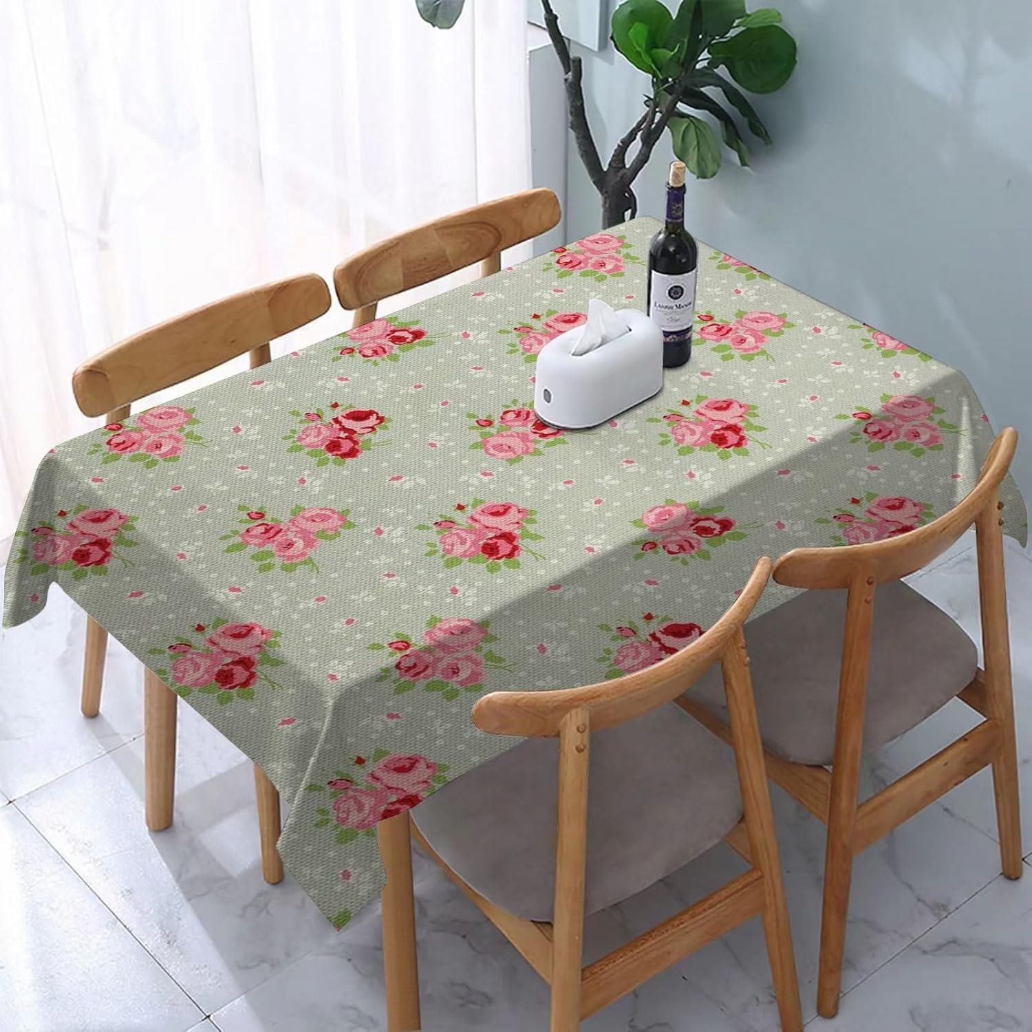 Mantel Mesa Rectangular Rosas Rojas, Manteles Antimanchas Escena de Jardín, 3D Impresión Mantel Impermeable Lavable para Cocina Salón Comedor, 140x300 cm Q.P1810