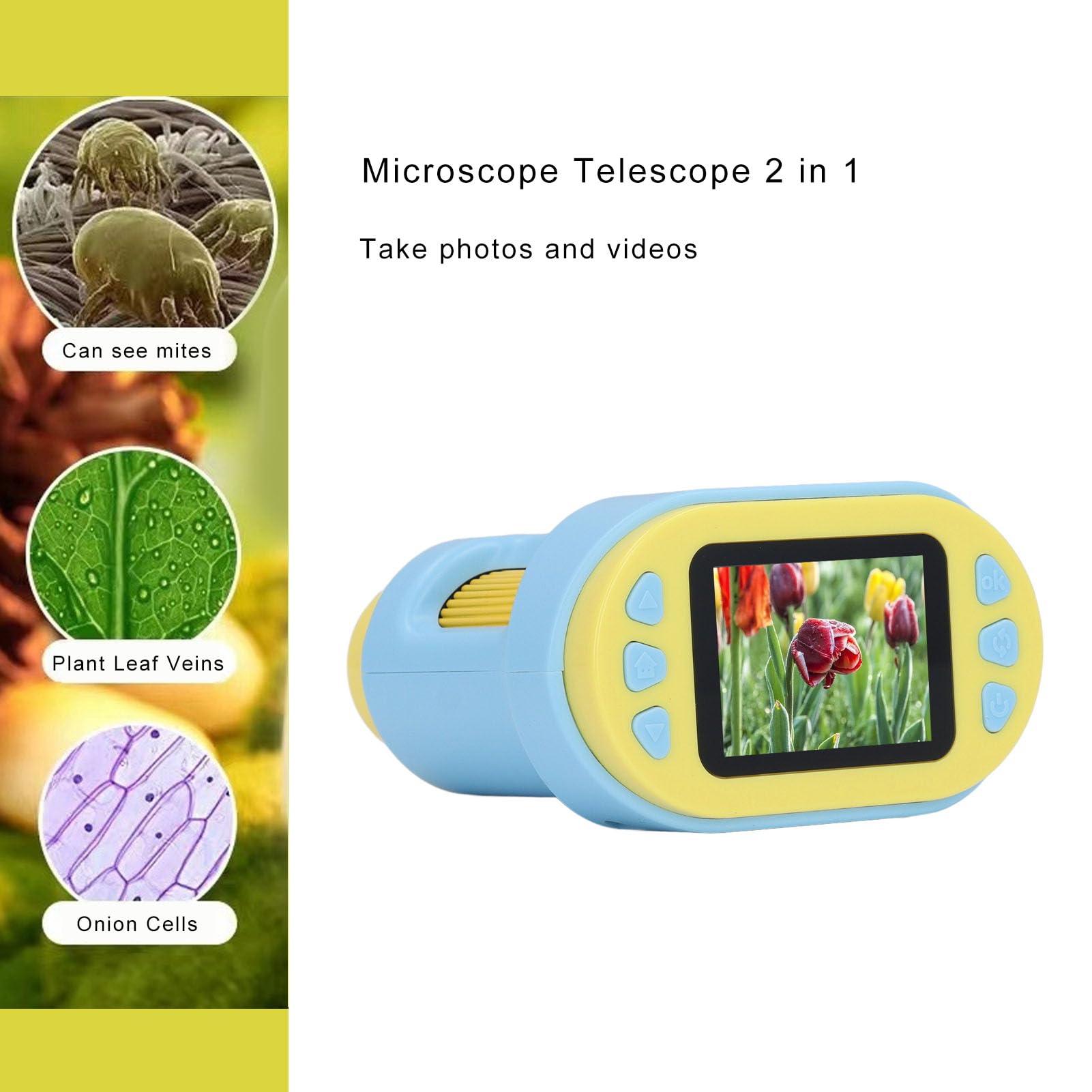 Telecamera Portatile FHD per Microscopio Digitale con Ingrandimento 1000X per Esperimenti Scientifici per Bambini, Materiale ABS (Blu)
