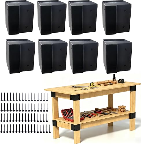 Workbench Bracket Kit, 8Pcs 3-Way Right Angle Corner Fit 2x4 Wood | Actual 1.5×3.5 Inch, Heavy Duty Workbench Kit, Ideal for Garage DIY Workbenches & Woodworking Tables, Tool Stands