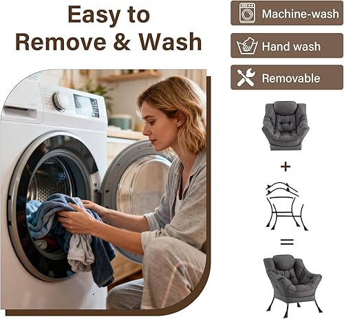 Miniatura 6 de Welnow - Silla perezosa con otomana, moderna silla de descanso con reposabrazos y bolsillo lateral, sillón de sofá tapizado de ocio, sillón de Gris