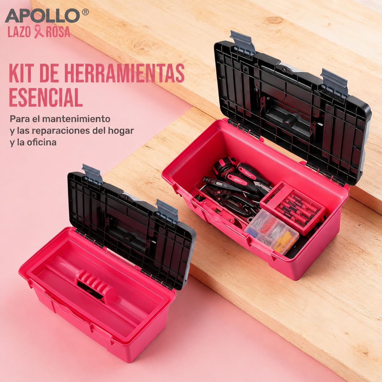Hi-Spec Apollo Juego Completo de Herramientas para Hogar, Rosa | 170 piezas, maletín manual, para reparación, mantenimiento y bricolaje en oficina, taller y casa, uso diario