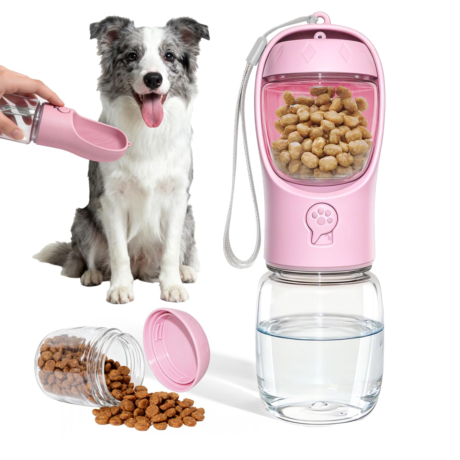 Botella de Agua portátil de Viaje para Perros, máquina de Beber Agua portátil para Perros, para Viajes, Paseos y Actividades al Aire Libre (Rosa, 350ml)