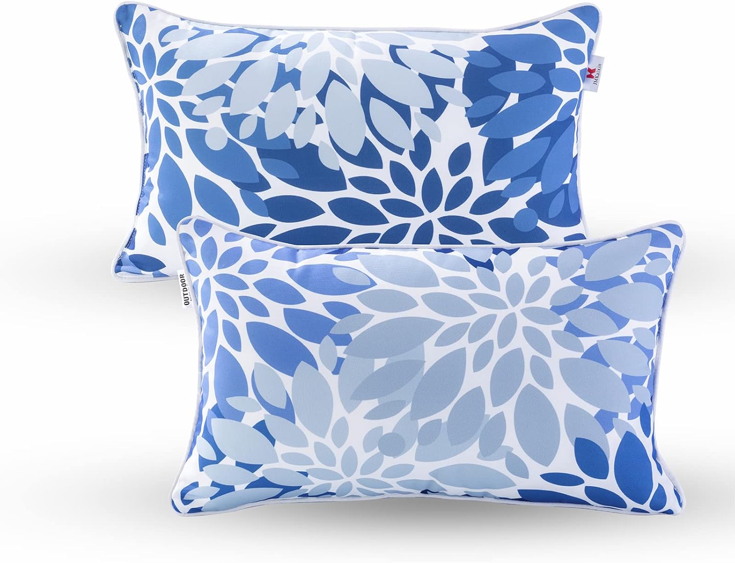JMGBird Lumbar Pillows with Inserts 12x20 - Set of 2 Blue Mandala Flower Pattern Outdoor Throw Pillows for Patio Furniture