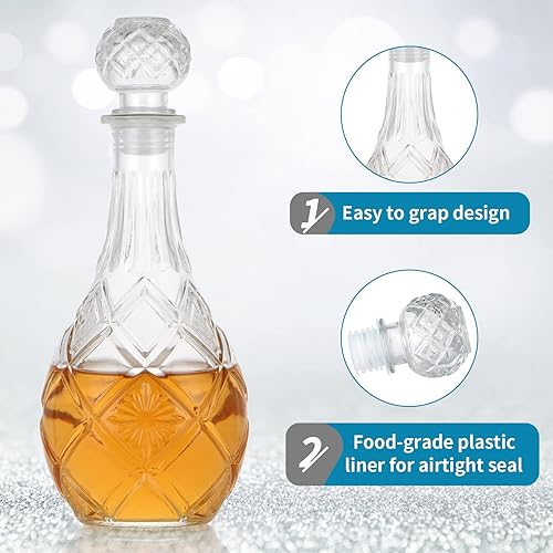 Miniatura 4 de MDLUU Decantador de vidrio con tapón hermético botella decantadora de licor de 338fl oz338 onzas para vino whisky brandy vodka diamante redondo