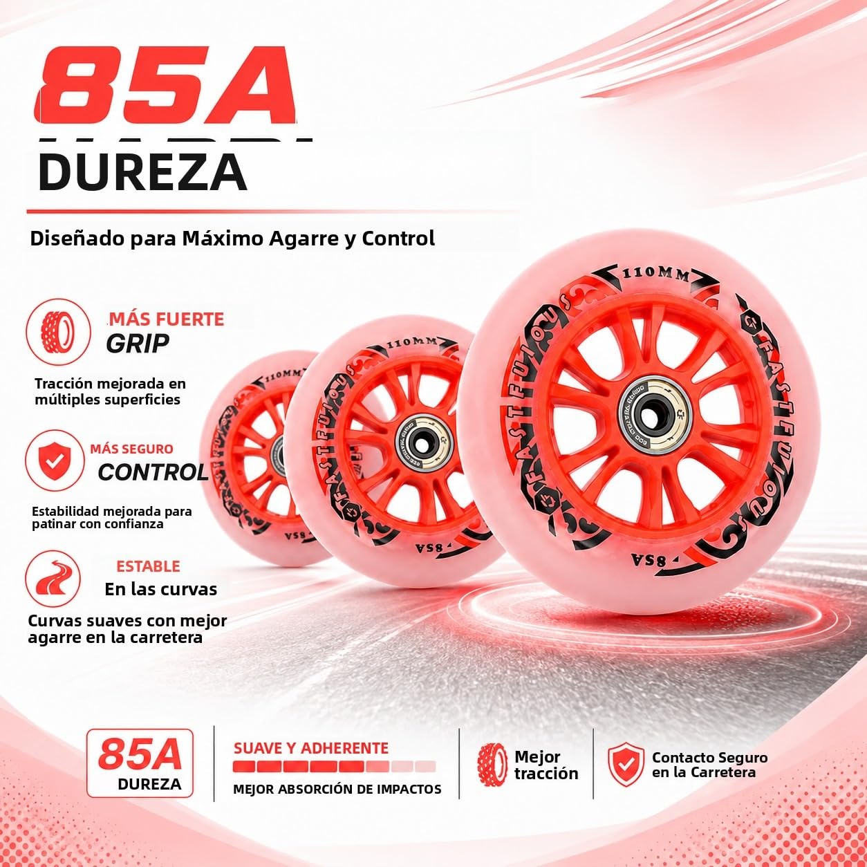 Pack de 6 Ruedas de Repuesto para Patines en Línea, 100 mm 110 mm, Dureza 85A, Ruedas de PU con Rodamientos, Buen Agarre, Resistentes al Desgaste, Silenciosas y Suaves (100MM)