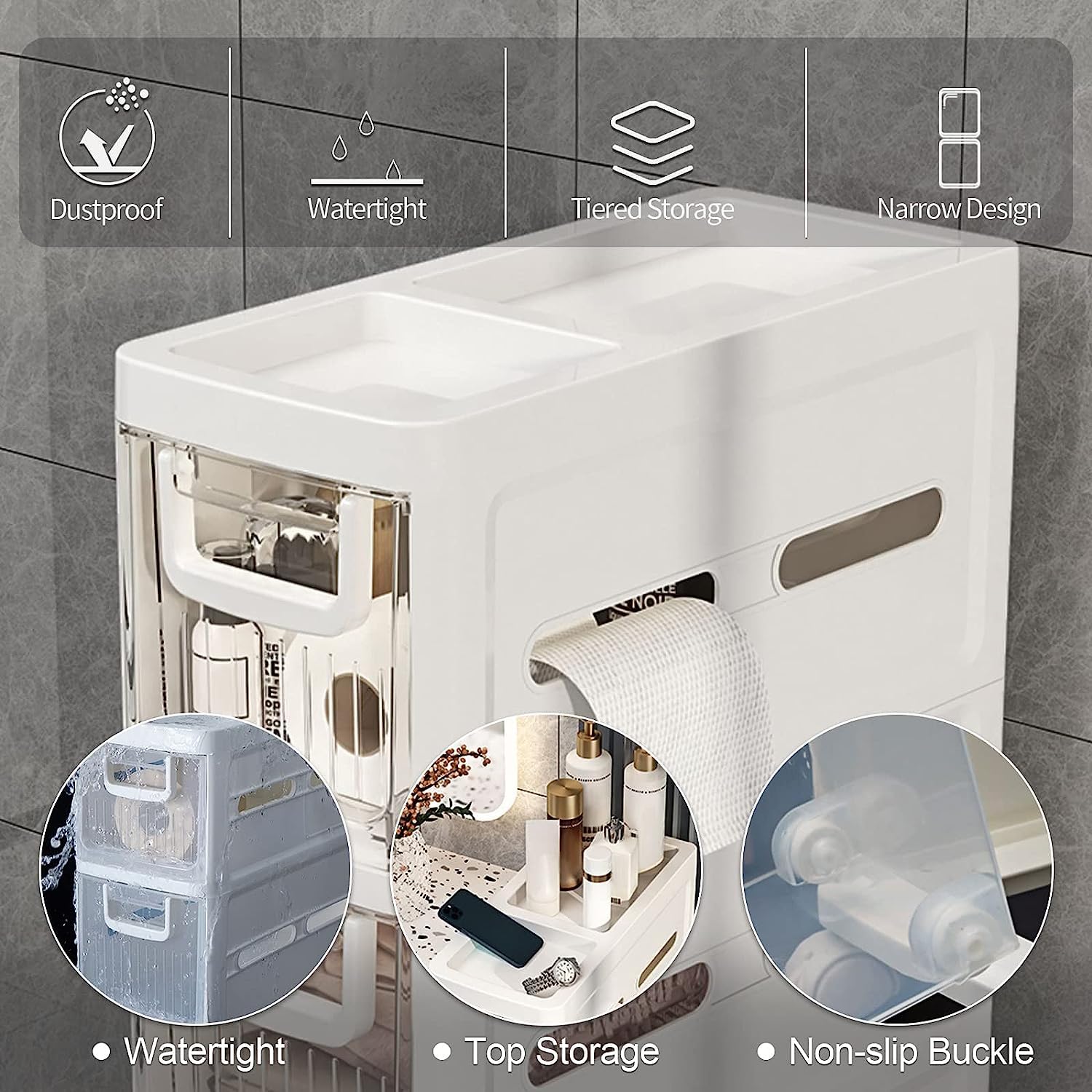 Mueble de baño de 2, 3 o 4 niveles, organizador de armario pequeño, estante para grietas de inodoro con ruedas, estantería móvil para espacios pequeños (4 niveles)