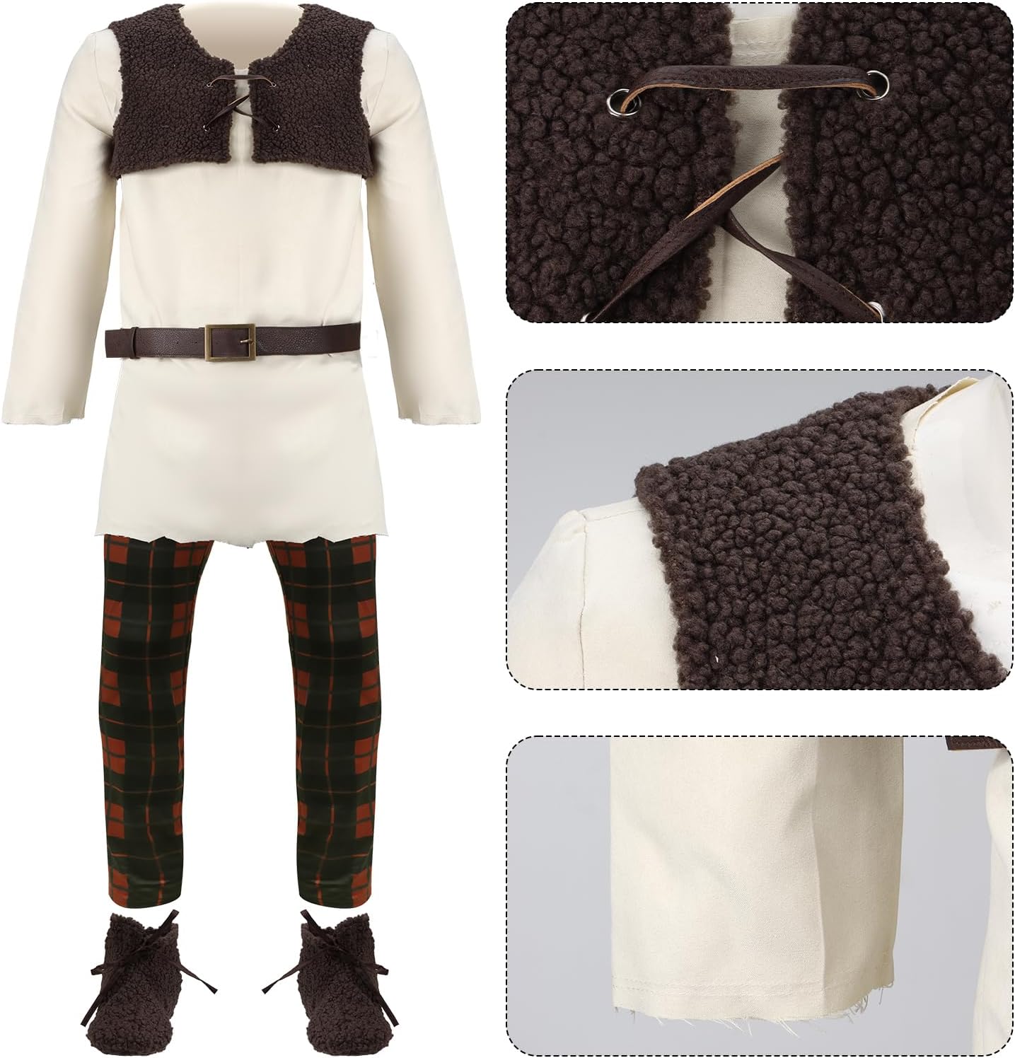 AMNPOLEN Men Costume Sublimation Shirt Vest Pants Belt Halloween Movie Character Cosplay Outfit