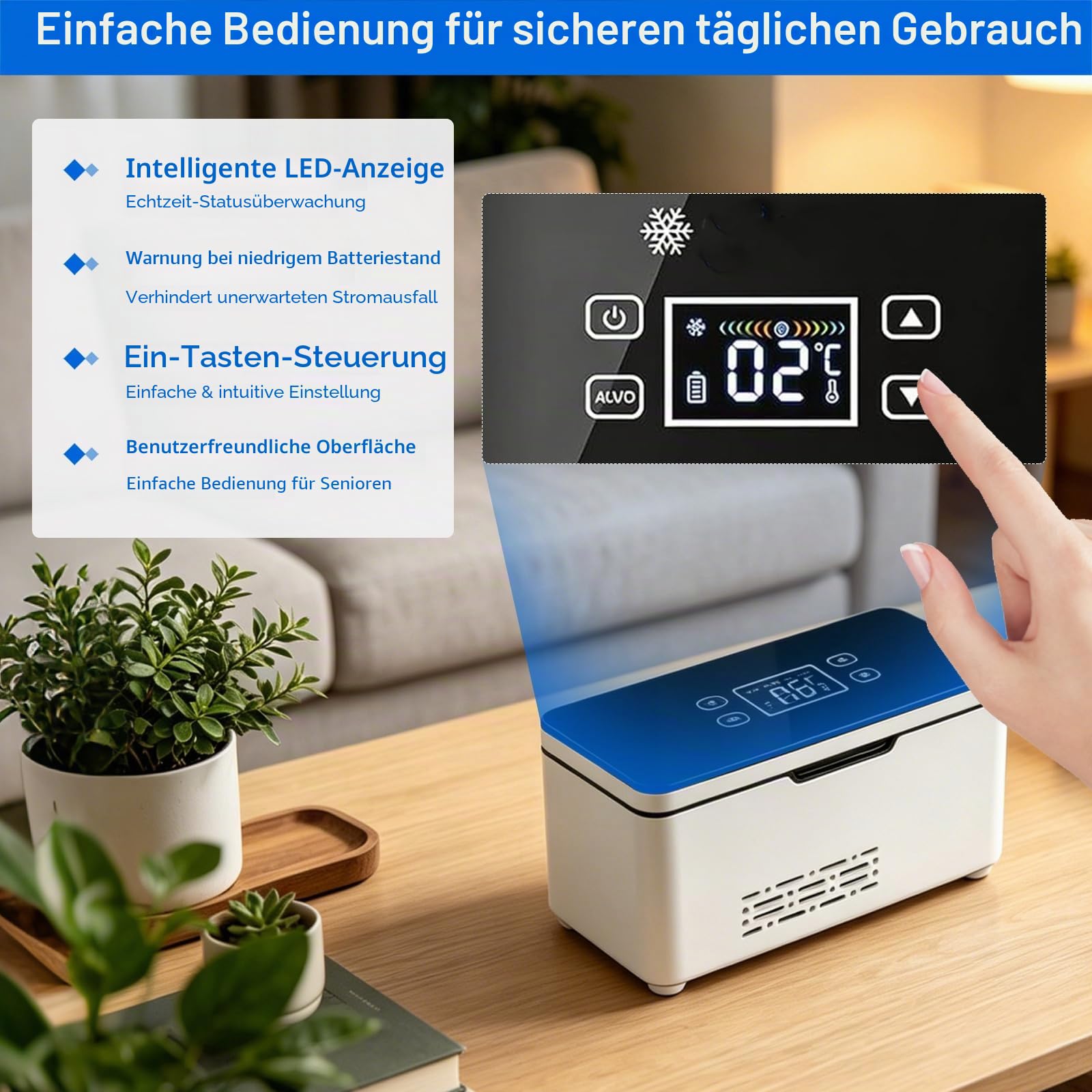 Tragbare Insulin Kühlbox, 2–8 °C aktiver Kühlung, Medizin kühlschrank mit 2×10200 mAh Akku und Tragetasche, Intelligente Akku-Warnung, Insulin Kühltasche für Zuhause, Auto & Reisen